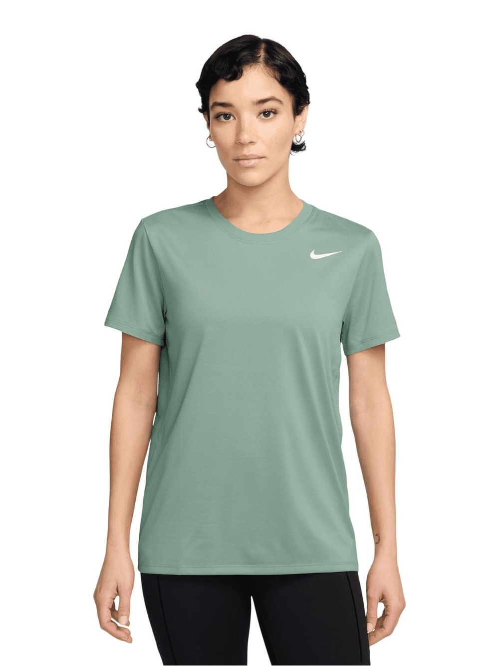 Nike Women's Sage Green Short-Sleeve Dri-FIT Tee with White Swoosh